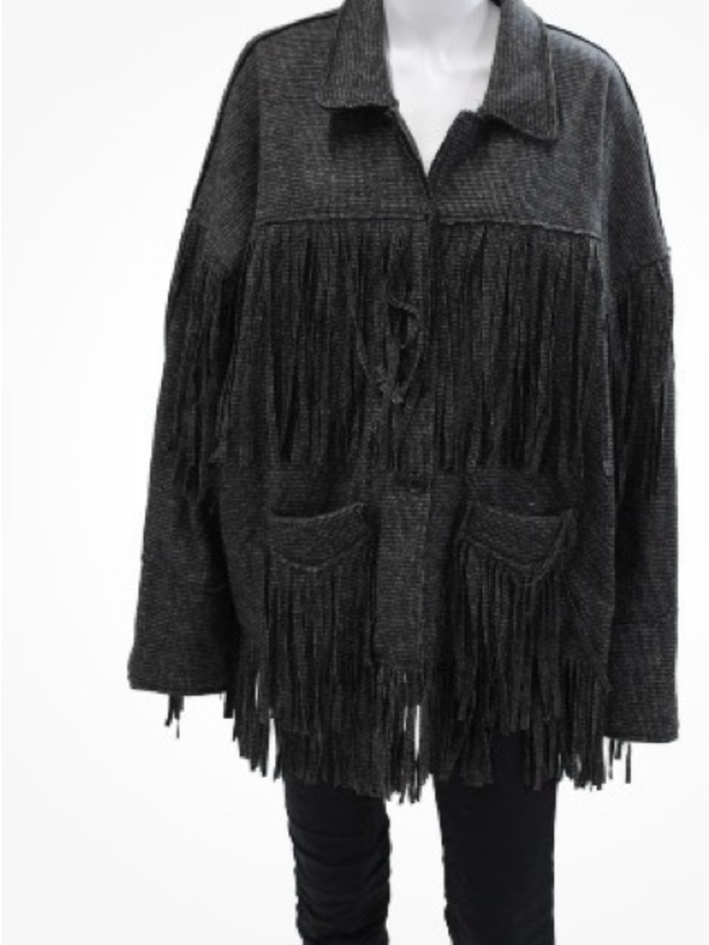 R13 Black Fringe Knit Jacket